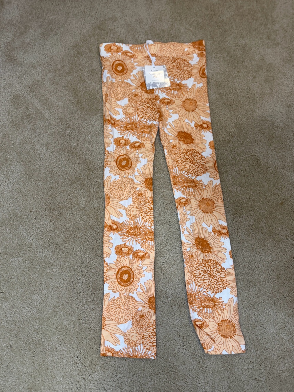 kate quinn Orange Sunflower Print Kids Leggings